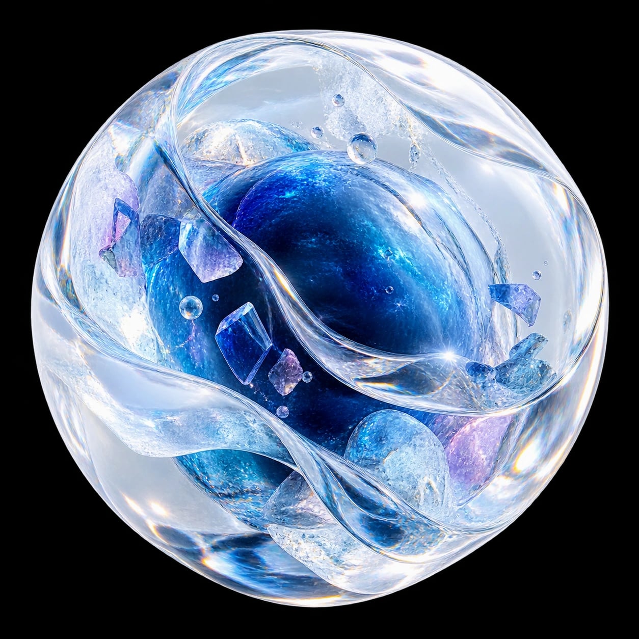 A crystalline sphere with a deep blue core, representing a unified digital platform